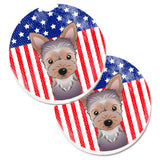 Caroline'S Treasures American Flag & Yorkie Puppy Set Of 2 Cup Holder Car Coasters Bb2162Carc, 2.56, Multicolor