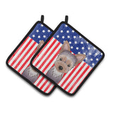 Caroline'S Treasures American Flag & Yorkie Puppy Pair Of Pot Holders Bb2162Pthd, 7.5Hx7.5W, Multicolor