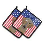 Caroline'S Treasures American Flag & Wirehaired Dachshund Pair Of Pot Holders Bb2163Pthd, 7.5Hx7.5W, Multicolor