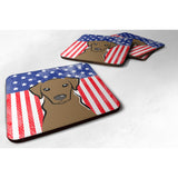 Caroline'S Treasures Bb2164Fc American Flag And Chocolate Labrador Foam Coaster (Set Of 4), 3.5, Multicolor