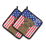 Caroline'S Treasures American Flag & Chocolate Labrador Pair Of Pot Holders Bb2164Pthd, 7.5Hx7.5W, Multicolor