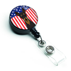 Caroline'S Treasures American Flag And Min Pin Retractable Badge Reel, Multicolor (Bb2170Br)