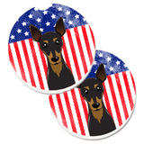 Caroline'S Treasures American Flag & Min Pin Set Of 2 Cup Holder Car Coasters Bb2170Carc, 2.56, Multicolor