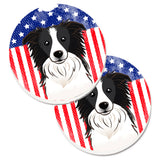 Caroline'S Treasures American Flag & Border Collie Set Of 2 Cup Holder Car Coasters Bb2171Carc, 2.56, Multicolor