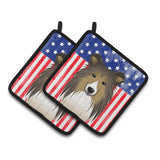 Caroline'S Treasures American Flag & Sheltie Pair Of Pot Holders Bb2172Pthd, 7.5Hx7.5W, Multicolor