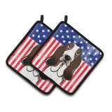 Caroline'S Treasures American Flag & Basset Hound Pair Of Pot Holders Bb2173Pthd, 7.5Hx7.5W, Multicolor