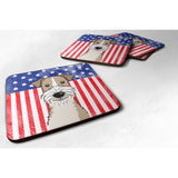 Caroline'S Treasures Bb2177Fc American Flag And Wire Haired Fox Terrier Foam Coaster (Set Of 4), 3.5, Multicolor