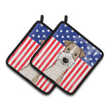 Caroline'S Treasures American Flag & Wire Haired Fox Terrier Pair Of Pot Holders Bb2177Pthd, 7.5Hx7.5W, Multicolor