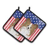 Caroline'S Treasures American Flag & Papillon Pair Of Pot Holders Bb2178Pthd, 7.5Hx7.5W, Multicolor