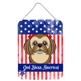 Caroline'S Treasures God Bless American Flag With Chocolate Brown Shih Tzu Wall Or Door Hanging Prints Bb2179Ds1216, 16Hx12W,