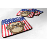 Caroline'S Treasures Bb2179Fc American Flag And Chocolate Brown Shih Tzu Foam Coaster (Set Of 4), 3.5, Multicolor