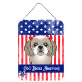 Caroline'S Treasures God Bless American Flag With Gray Silver Shih Tzu Wall Or Door Hanging Prints Bb2180Ds1216, 16Hx12W, Mult