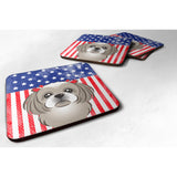 Caroline'S Treasures Bb2180Fc American Flag And Gray Silver Shih Tzu Foam Coaster (Set Of 4), 3.5, Multicolor