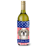 Caroline'S Treasures Bb2180Literk God Bless American Flag With Gray Silver Shih Tzu Wine Bottle Hugger Koozie, 750Ml,