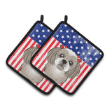 Caroline'S Treasures American Flag & Gray Silver Shih Tzu Pair Of Pot Holders Bb2180Pthd, 7.5Hx7.5W, Multicolor