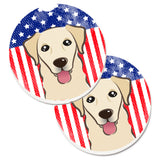 Caroline'S Treasures American Flag & Golden Retriever Set Of 2 Cup Holder Car Coasters Bb2182Carc, 2.56, Multicolor