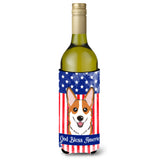 Caroline'S Treasures Bb2184Literk God Bless American Flag With Red Corgi Wine Bottle Hugger Koozie, 750Ml, Multicolor,