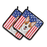 Caroline'S Treasures American Flag & Red Corgi Pair Of Pot Holders Bb2184Pthd, 7.5Hx7.5W, Multicolor
