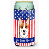 Caroline'S Treasures Bb2184Tbc God Bless American Flag With Red Corgi Tall Boy Hugger Koozie, Multicolor