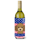 Caroline'S Treasures Bb2186Literk God Bless American Flag With Chocolate Brown Poodle Wine Bottle Hugger Koozie, 750Ml