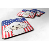 Caroline'S Treasures Bb2187Fc American Flag And White Poodle Foam Coaster (Set Of 4), 3.5, Multicolor
