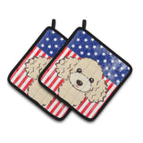 Caroline'S Treasures American Flag & Buff Poodle Pair Of Pot Holders Bb2188Pthd, 7.5Hx7.5W, Multicolor