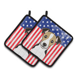 Caroline'S Treasures American Flag & Jack Russell Terrier Pair Of Pot Holders Bb2191Pthd, 7.5Hx7.5W, Multicolor