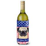 Caroline'S Treasures Bb2192Literk God Bless American Flag With Fawn Pug Wine Bottle Hugger Koozie, 750Ml, Multicolor