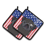 Caroline'S Treasures American Flag & Black Pug Pair Of Pot Holders Bb2193Pthd, 7.5Hx7.5W, Multicolor