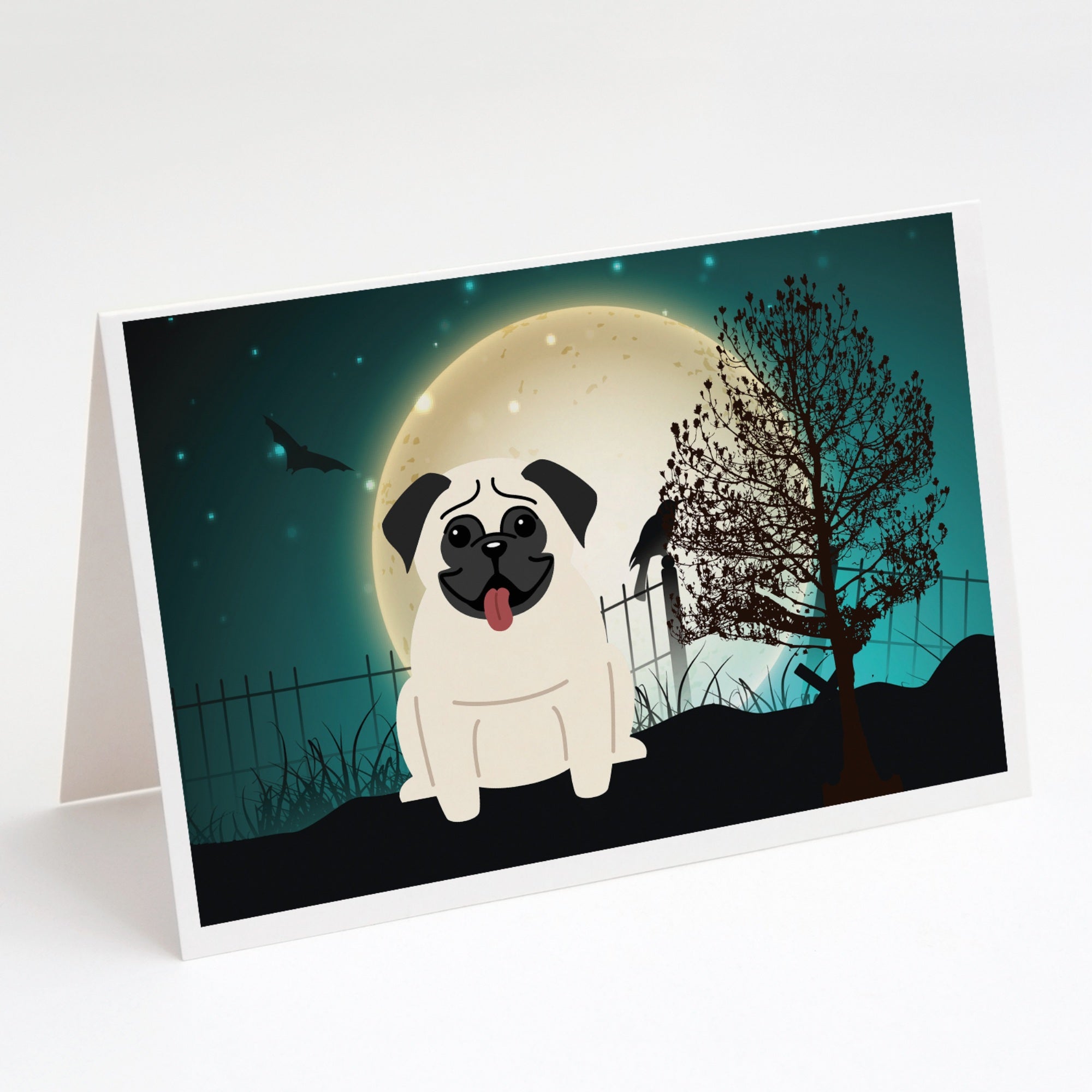 Halloween Scary Pug Cream Greeting Cards And Envelopes Pack Of 8