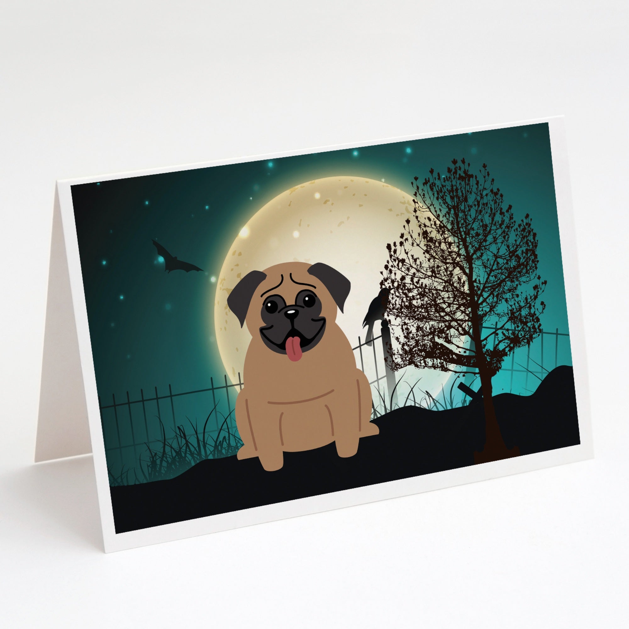 Halloween Scary Pug Brown Greeting Cards And Envelopes Pack Of 8
