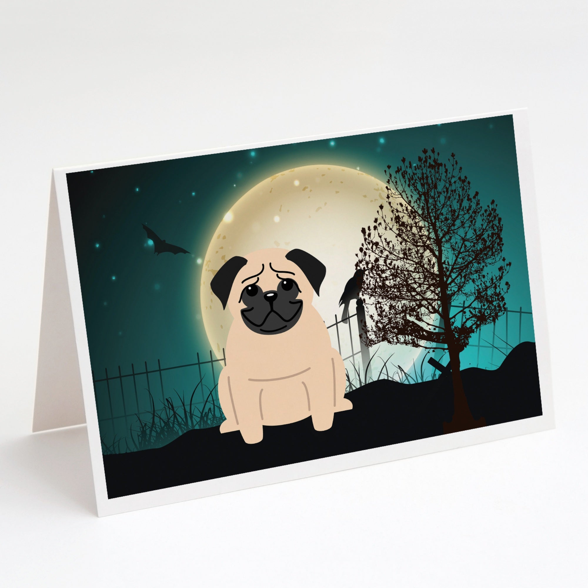 Halloween Scary Pug Fawn Greeting Cards And Envelopes Pack Of 8
