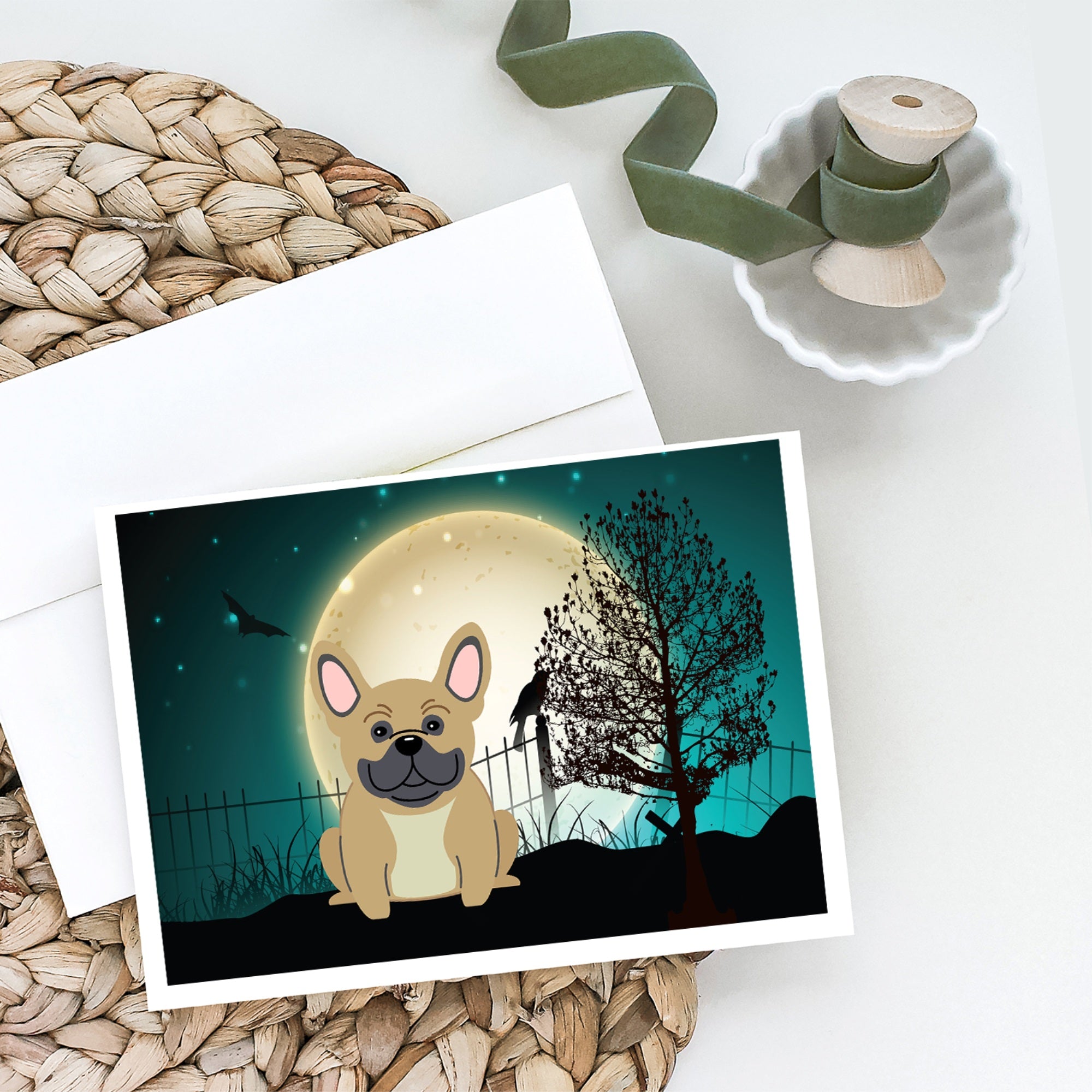 Halloween Scary French Bulldog Cream Greeting Cards And Envelopes Pack Of 8