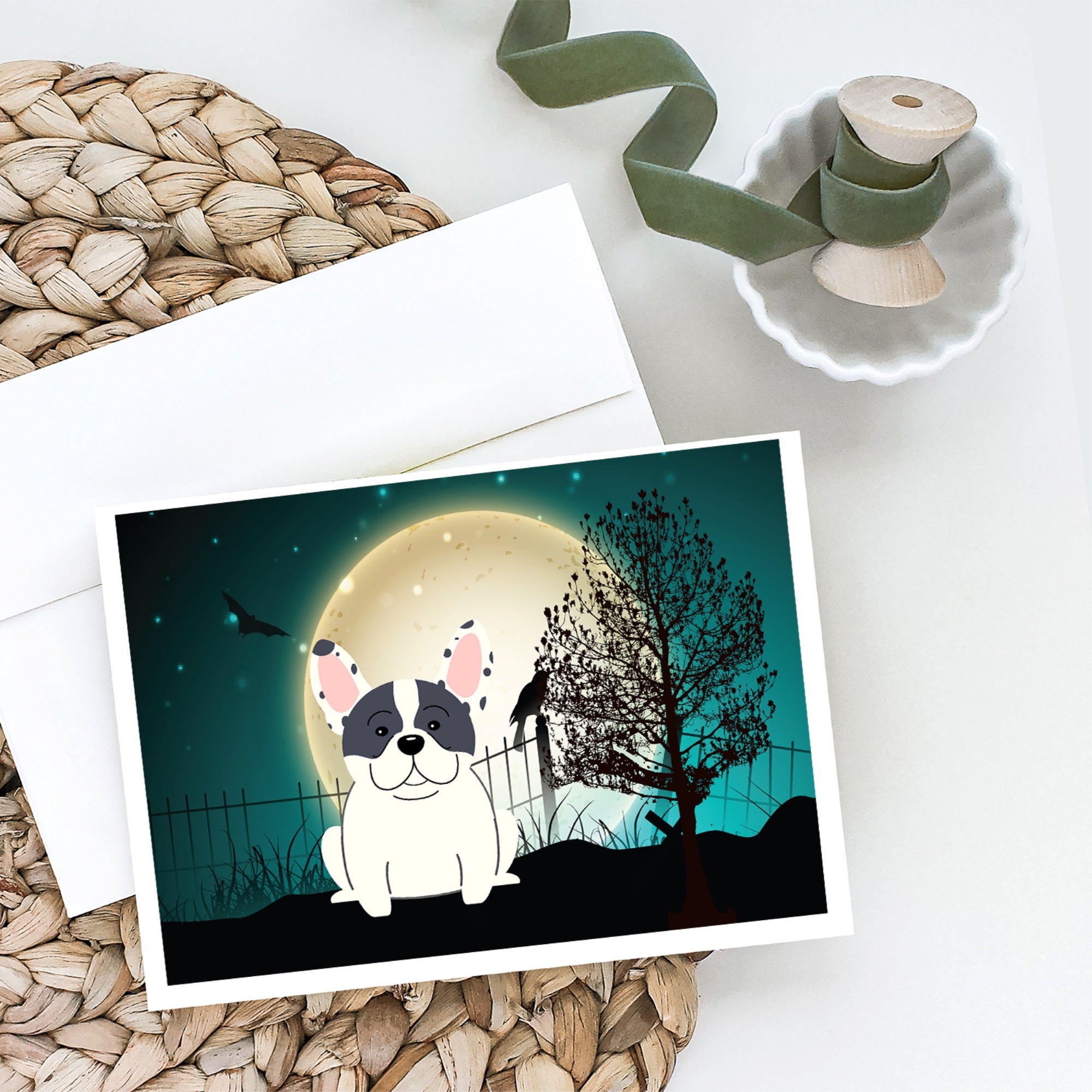 Halloween Scary French Bulldog Piebald Greeting Cards And Envelopes Pack Of 8