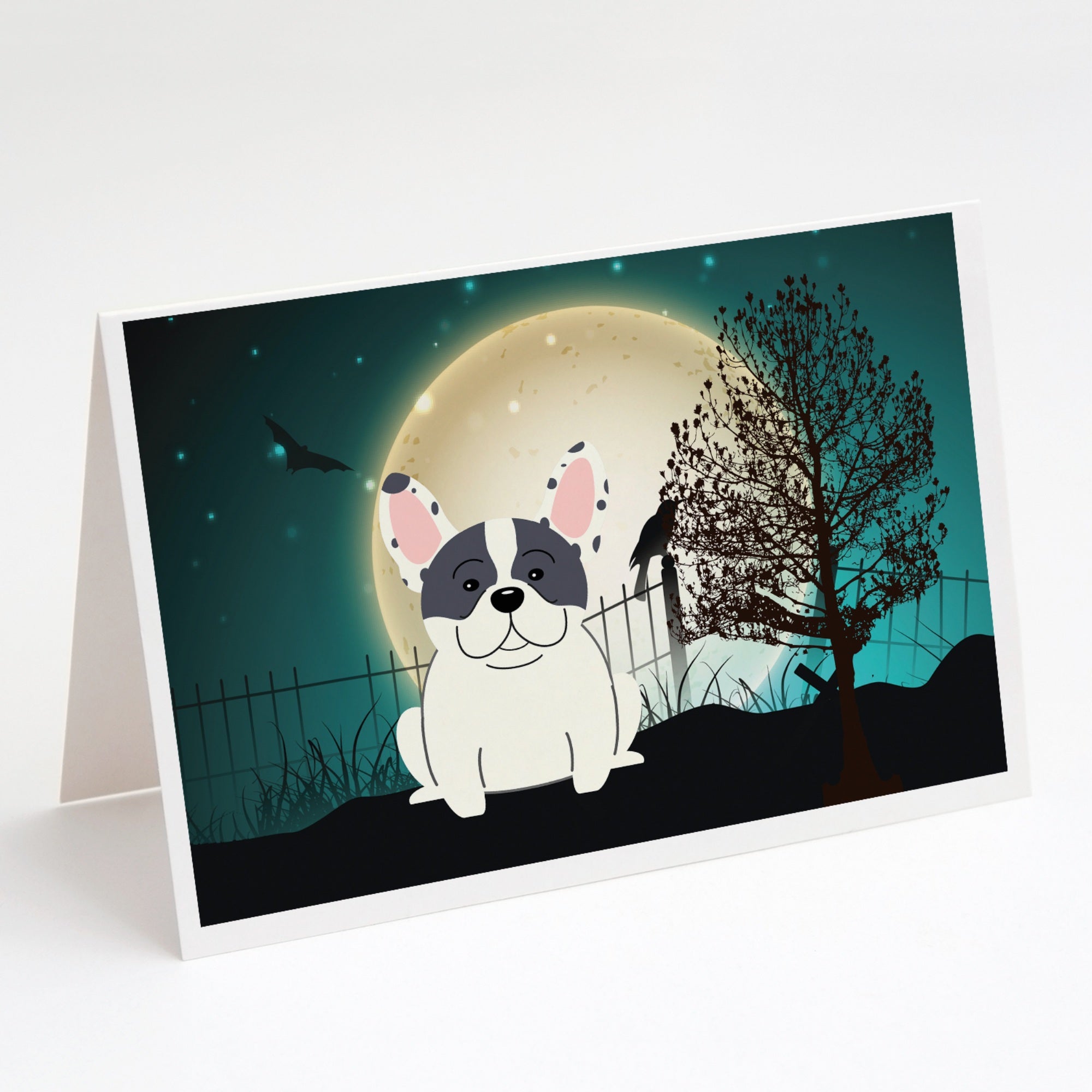 Halloween Scary French Bulldog Piebald Greeting Cards And Envelopes Pack Of 8