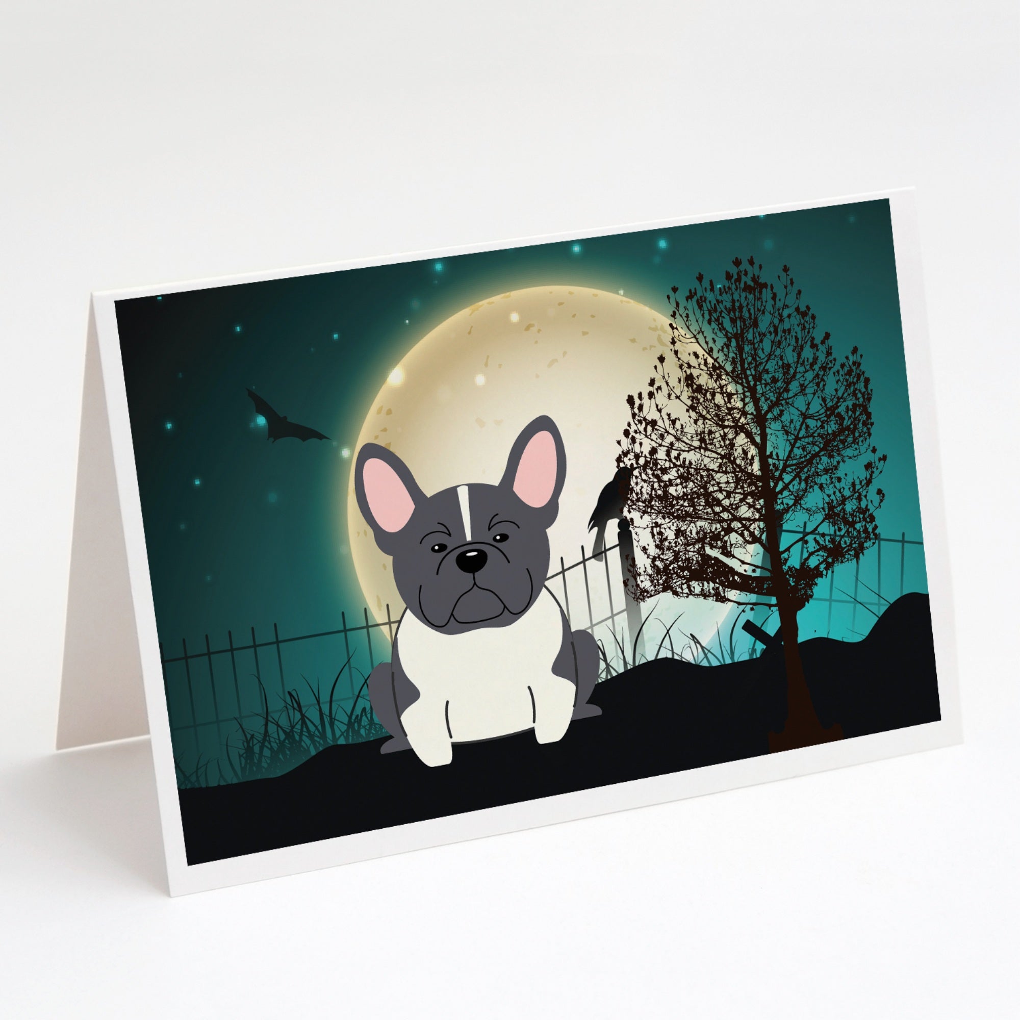 Halloween Scary French Bulldog Black White Greeting Cards And Envelopes Pack Of 8