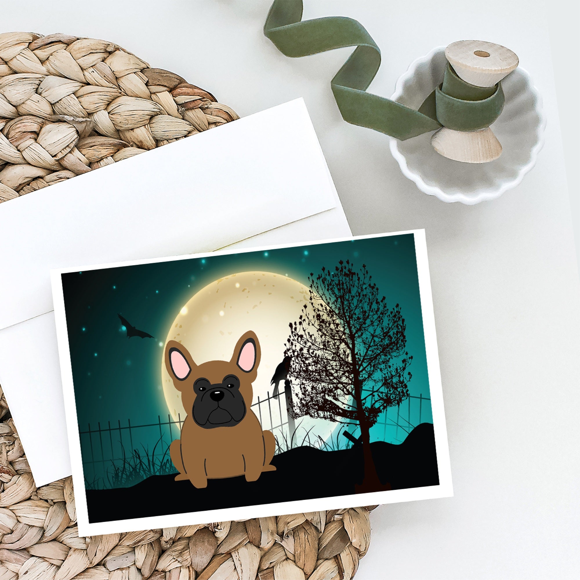 Halloween Scary French Bulldog Brown Greeting Cards And Envelopes Pack Of 8