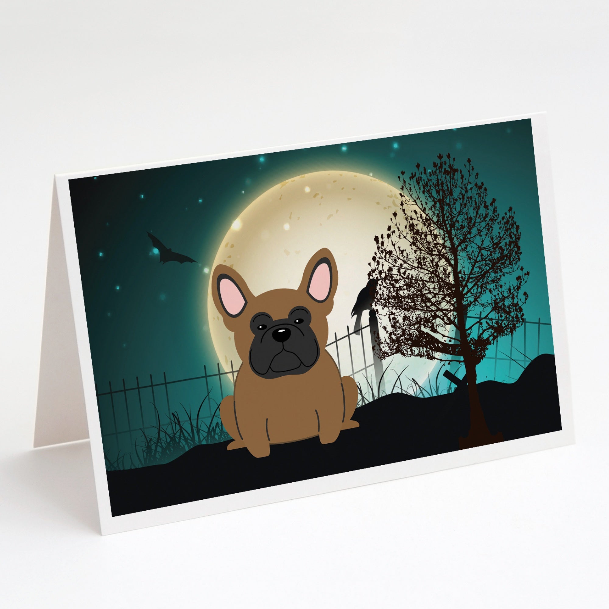 Halloween Scary French Bulldog Brown Greeting Cards And Envelopes Pack Of 8