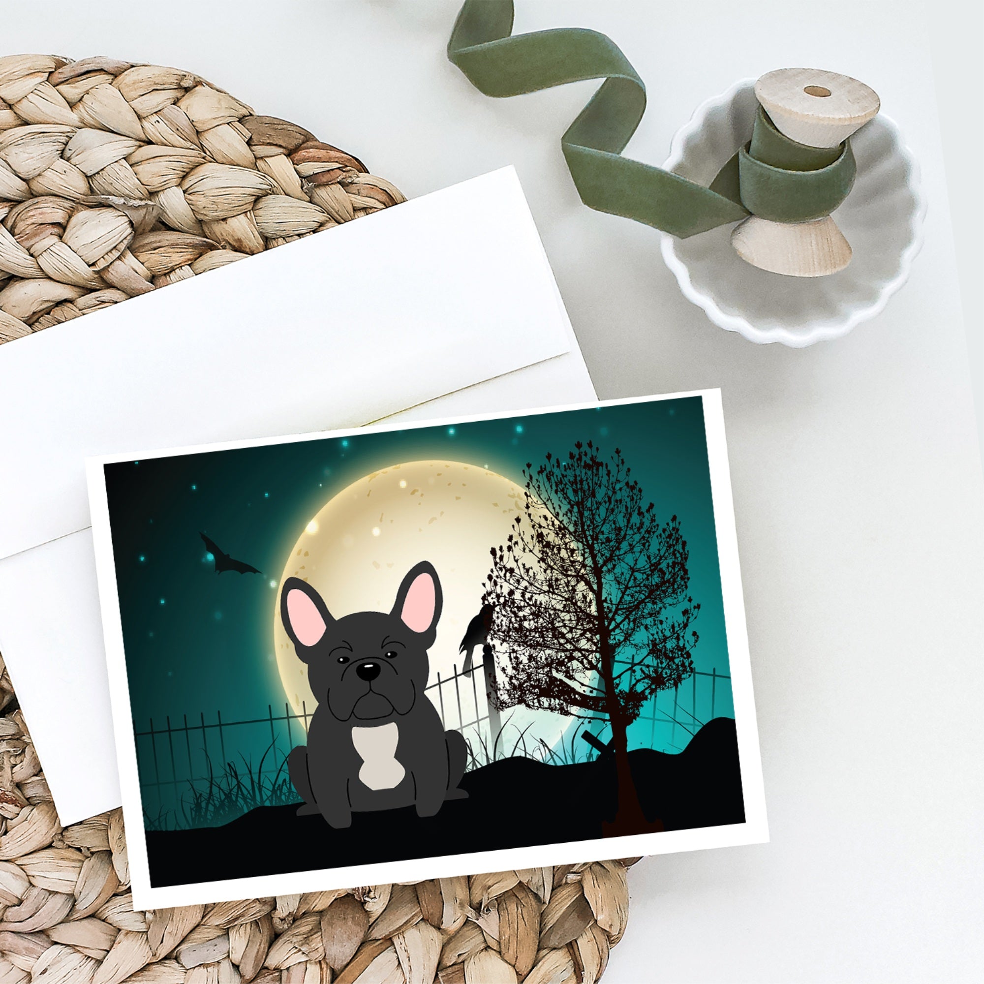 Halloween Scary French Bulldog Black Greeting Cards And Envelopes Pack Of 8