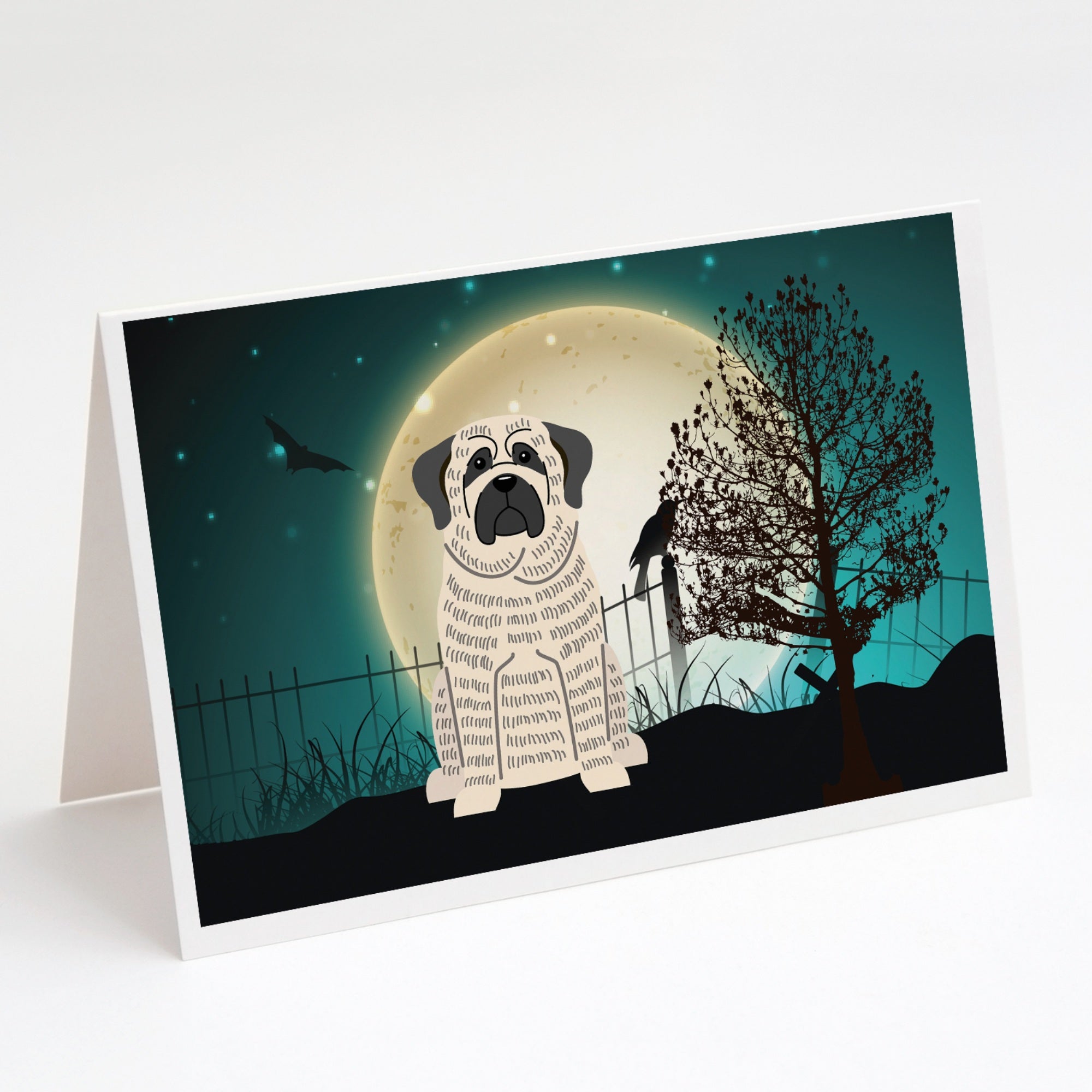 Halloween Scary Mastiff Brindle White Greeting Cards And Envelopes Pack Of 8