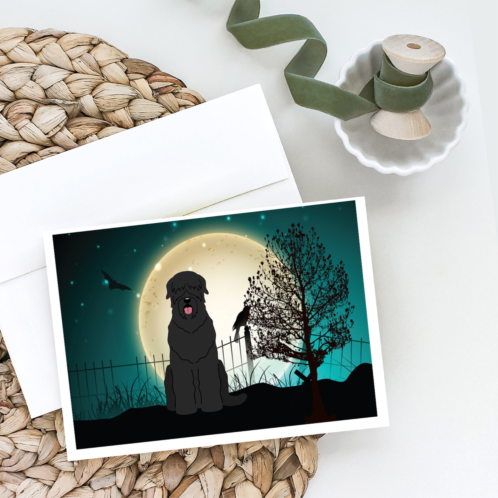 Halloween Scary Black Russian Terrier Greeting Cards And Envelopes Pack Of 8