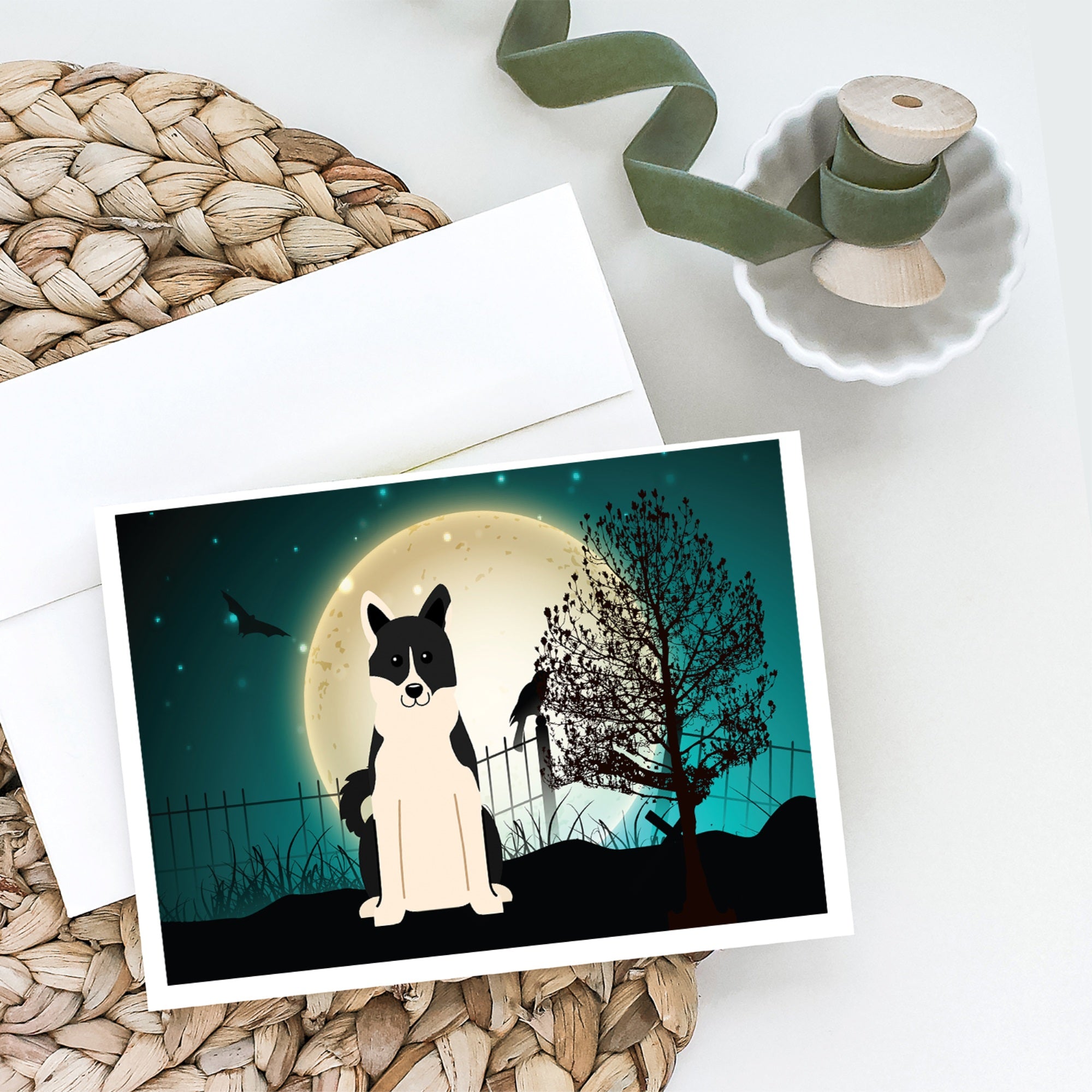 Halloween Scary Russo-European Laika Spitz Greeting Cards And Envelopes Pack Of 8