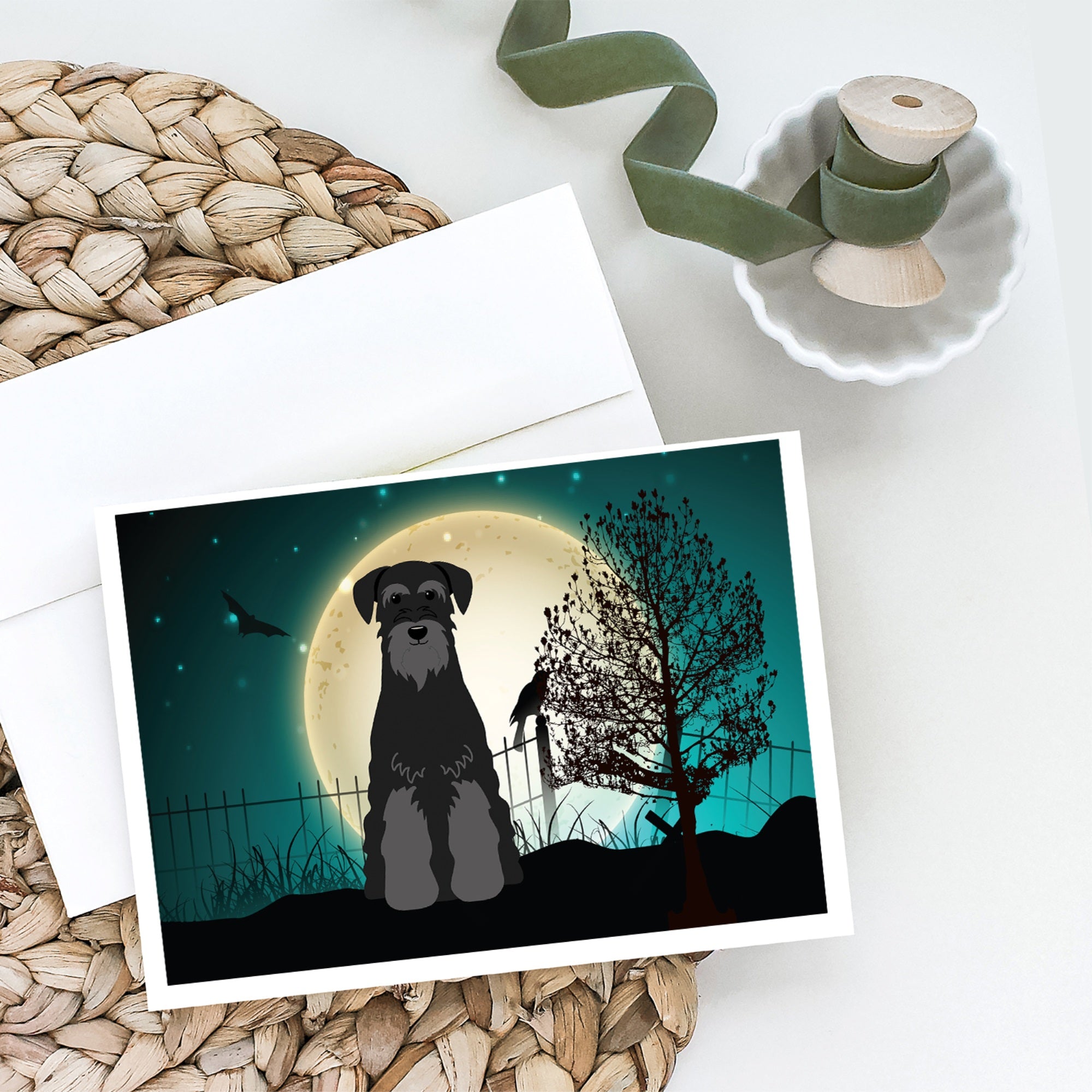Halloween Scary Standard Schnauzer Black Greeting Cards And Envelopes Pack Of 8