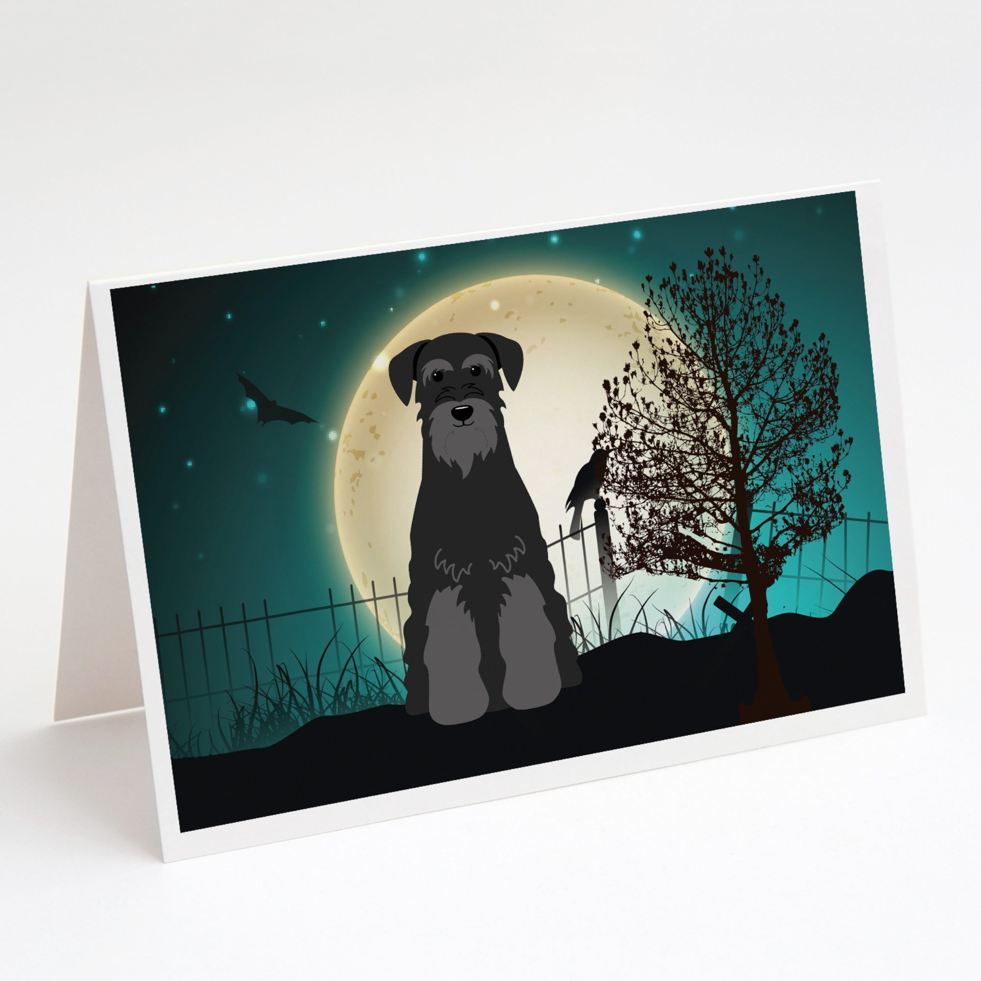Halloween Scary Standard Schnauzer Black Greeting Cards And Envelopes Pack Of 8