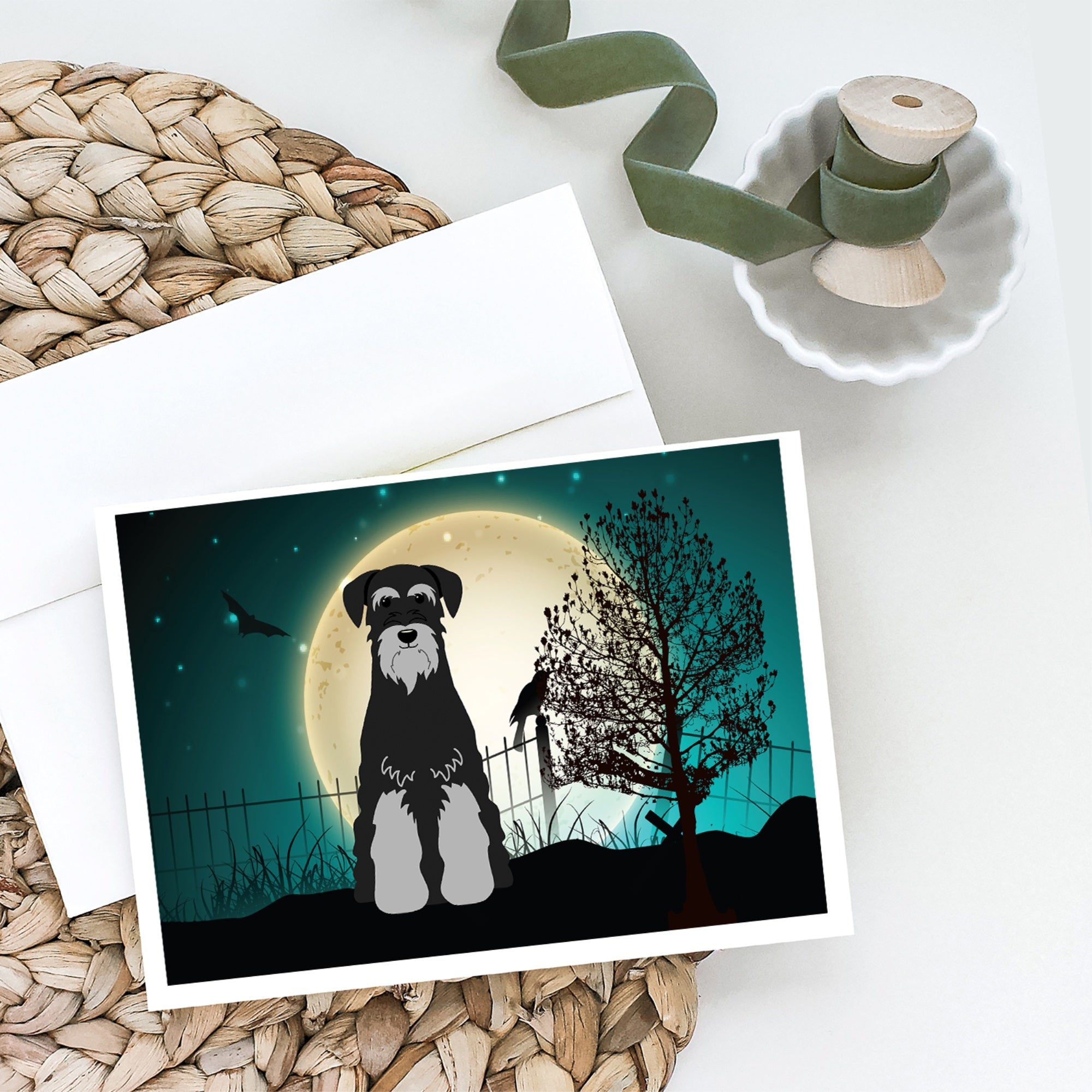 Halloween Scary Standard Schnauzer Black Grey Greeting Cards And Envelopes Pack Of 8