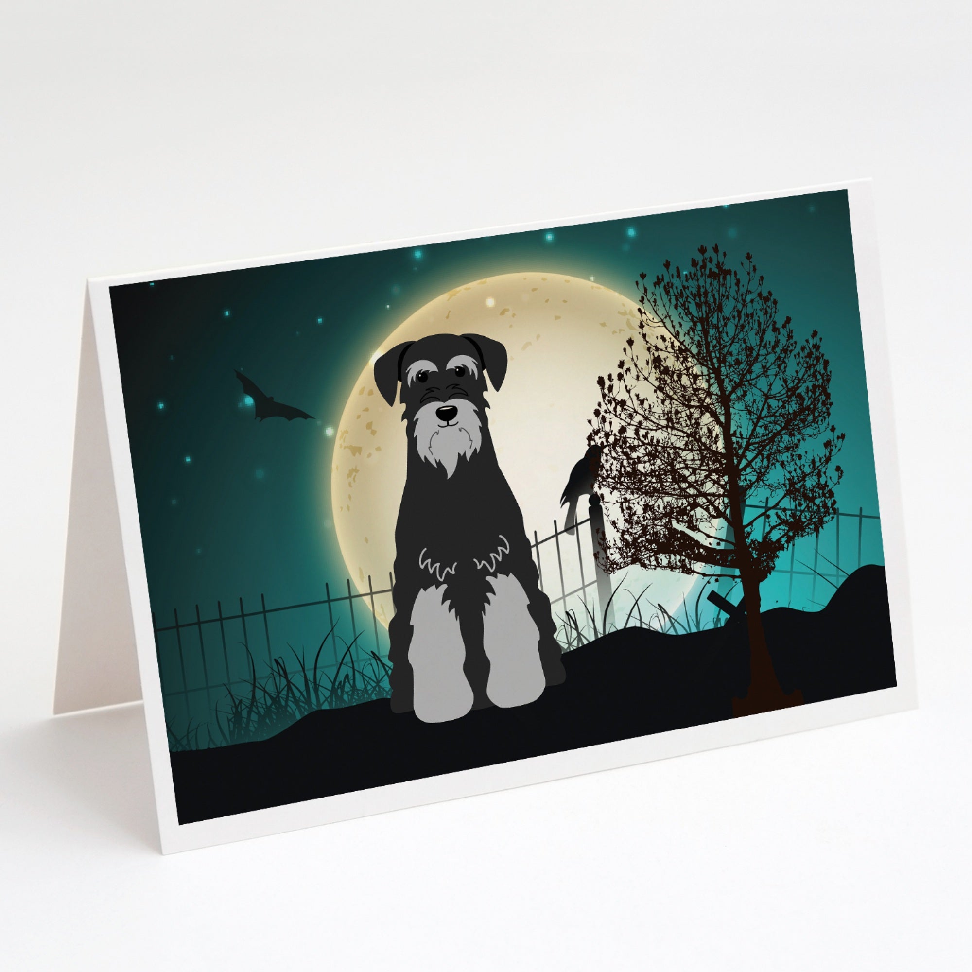 Halloween Scary Standard Schnauzer Black Grey Greeting Cards And Envelopes Pack Of 8