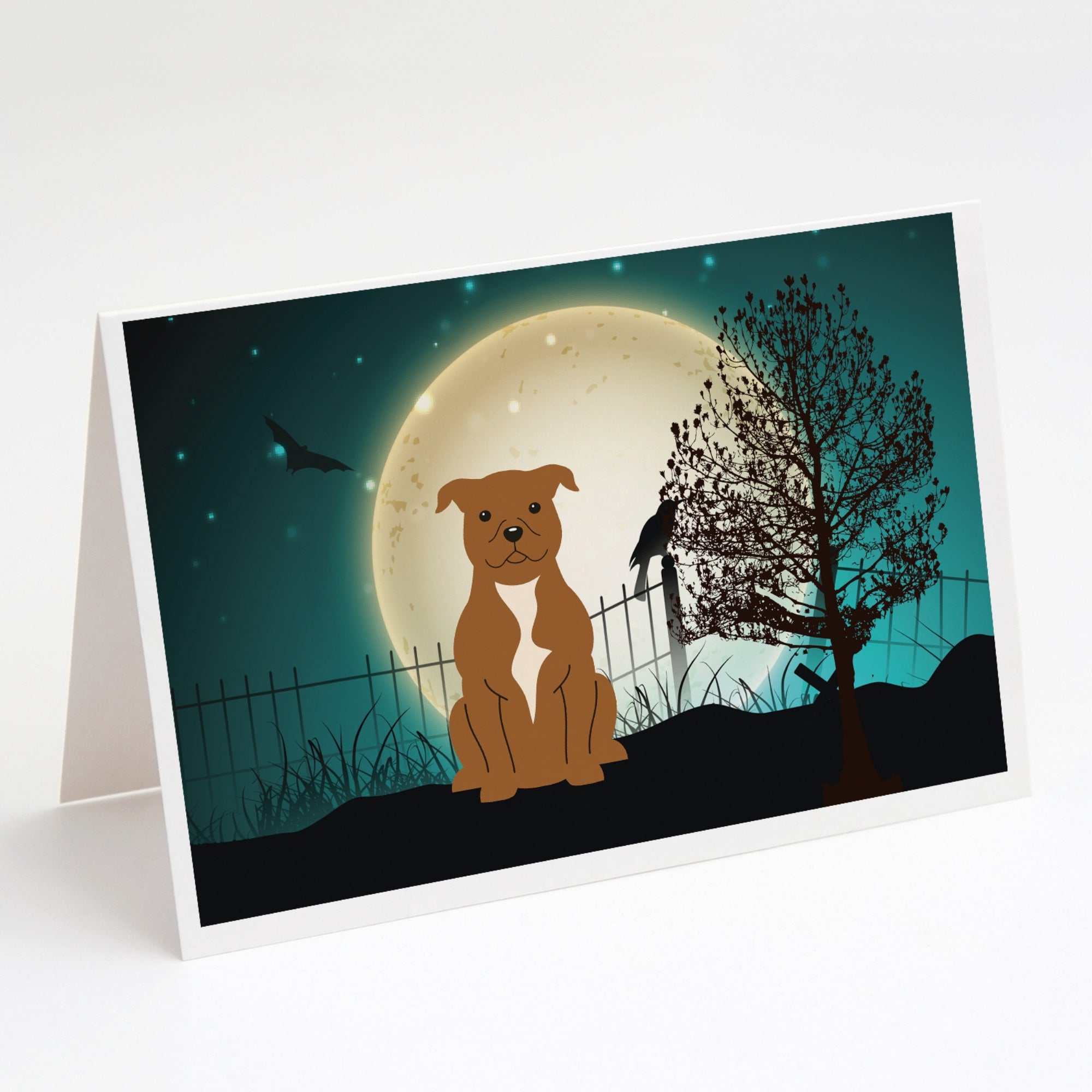 Halloween Scary Staffordshire Bull Terrier Brown Greeting Cards And Envelopes Pack Of 8