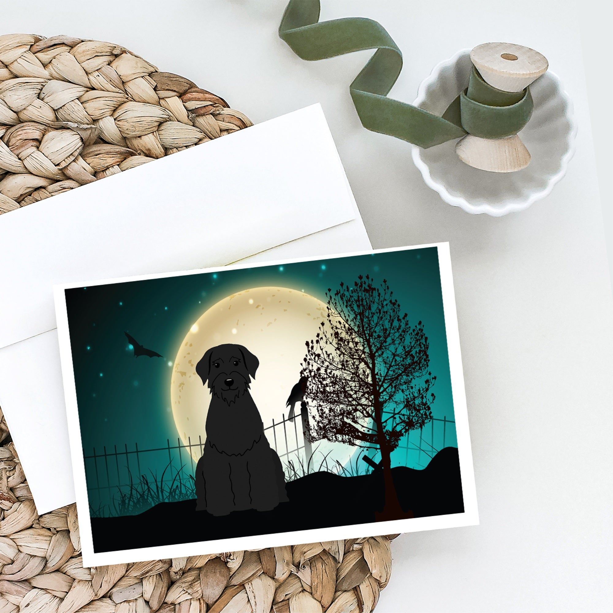 Halloween Scary Giant Schnauzer Greeting Cards And Envelopes Pack Of 8