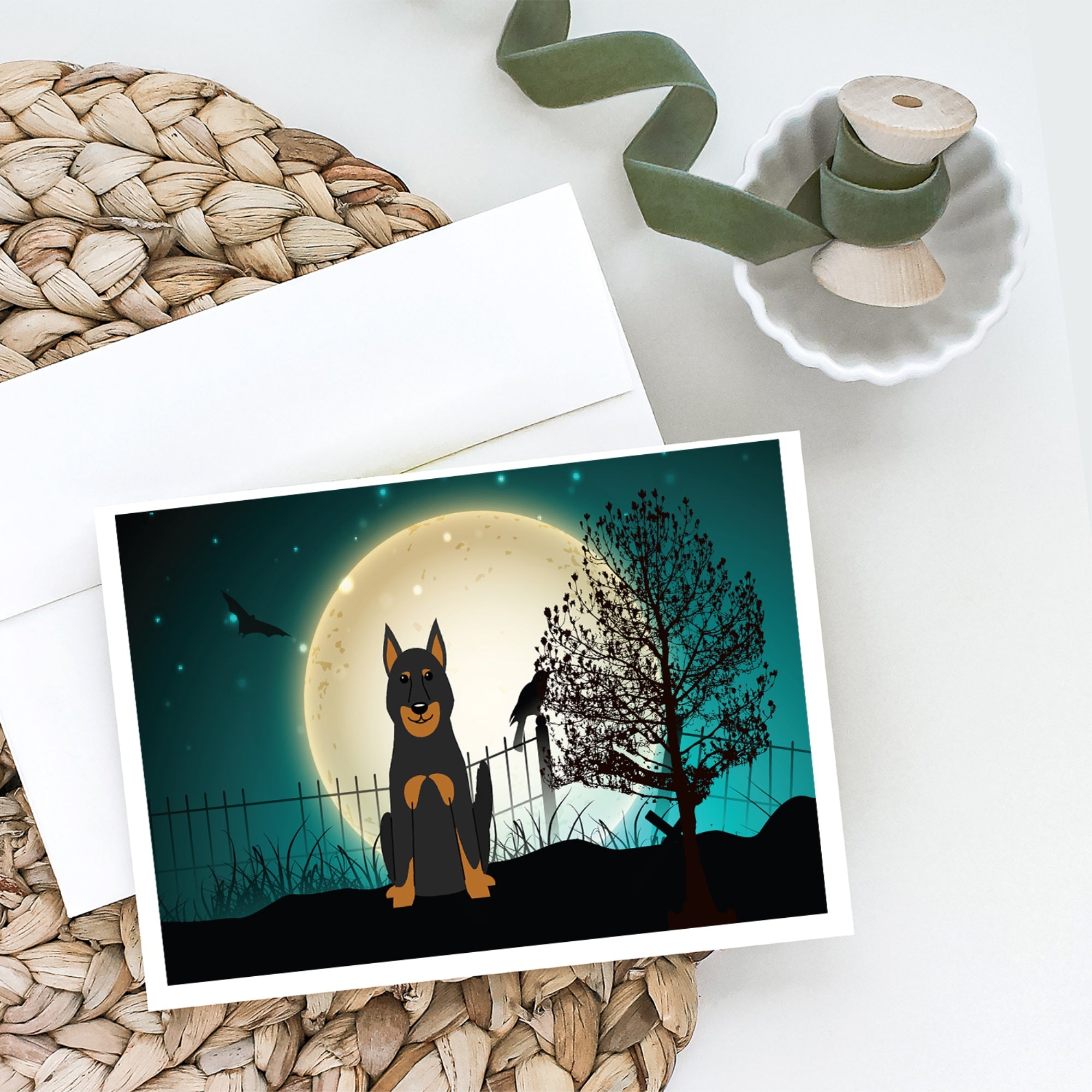 Halloween Scary Beauce Shepherd Dog Greeting Cards And Envelopes Pack Of 8