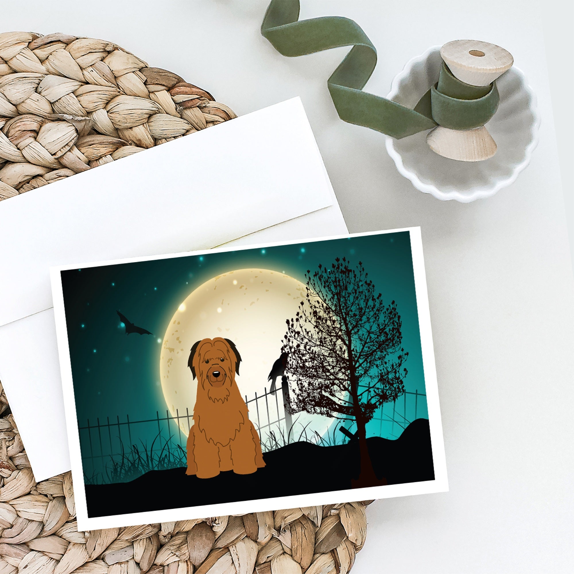 Halloween Scary Briard Brown Greeting Cards And Envelopes Pack Of 8